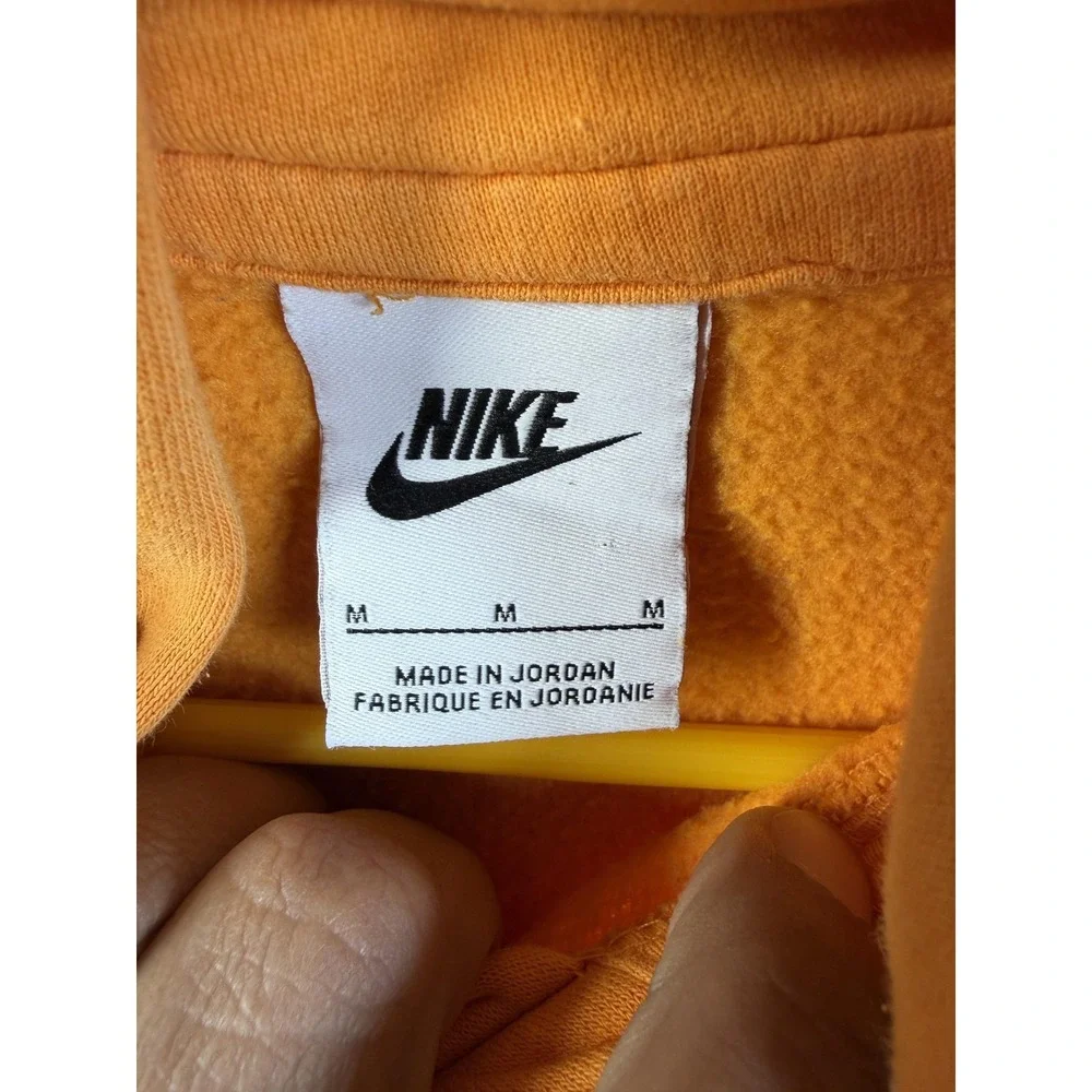 Nike Hoodie Mens Medium Orange Pullover Fleece Kangaroo Pocket Swoosh Logo Top